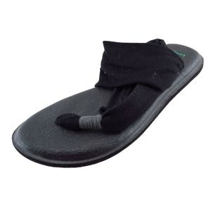 Sanuk‎ T-Strap Sandals Black Fabric Women Shoes Size 7 Medium